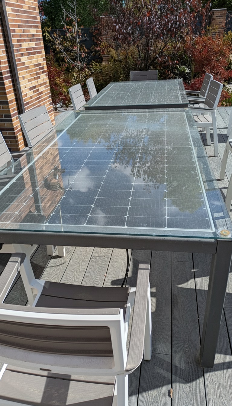 Mesa solar generando electricidad en una terraza